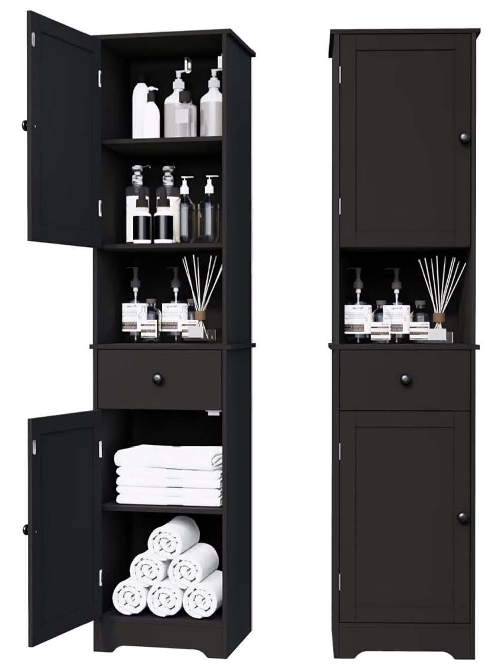 Tall Black Storage Cabinet (Kitchen, bathroom)